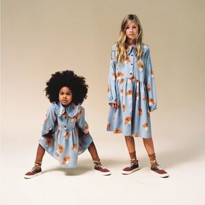 Bobo Choses Blue Dress with Orange Mushroom Print